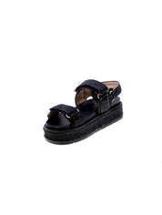 Exe Sandalo Rafia Strappo Donna Nero 25075lf-5-k