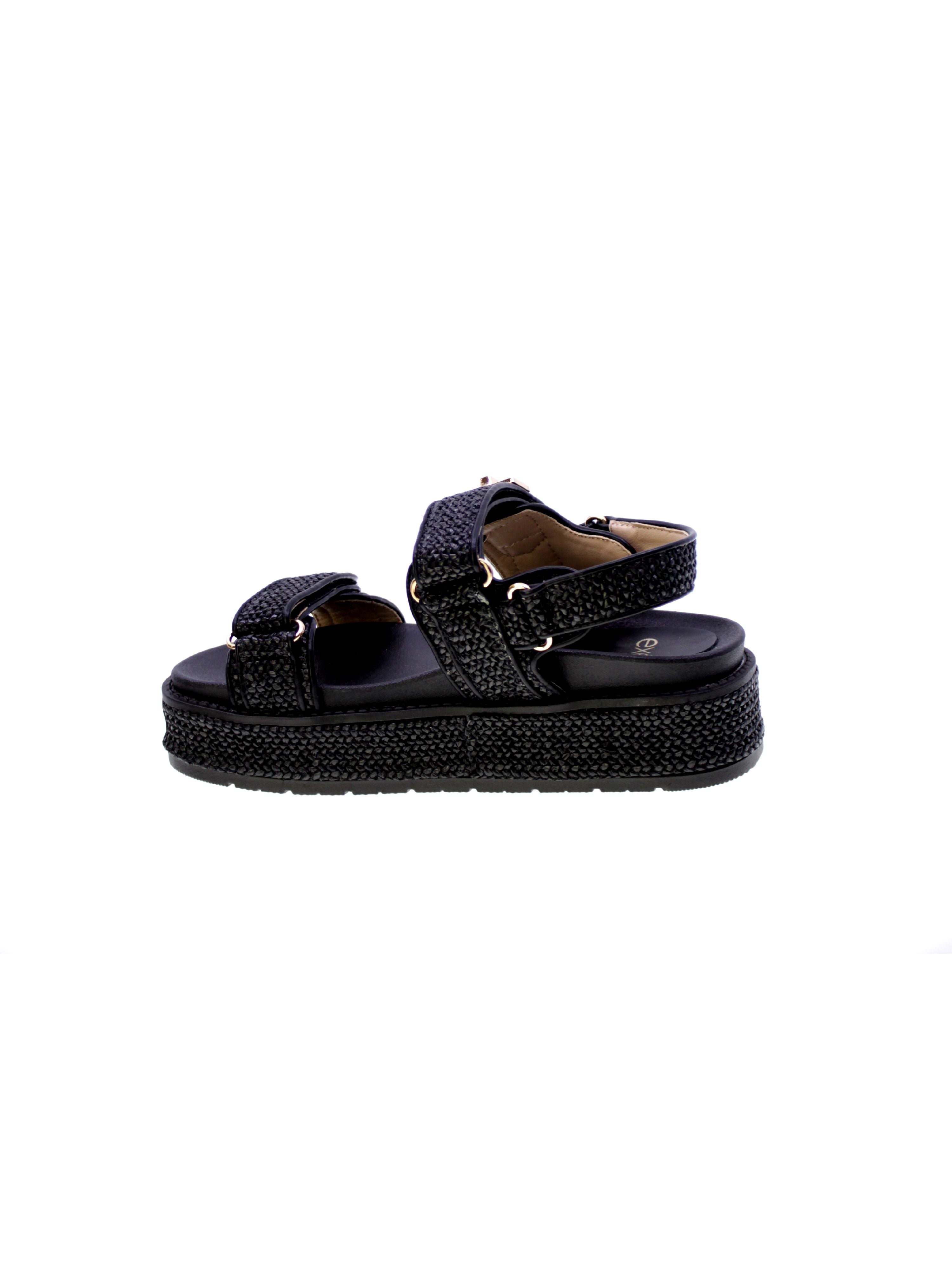 Exe Sandalo Rafia Strappo Donna Nero 25075lf-5-k
