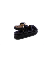 Exe Sandalo Rafia Strappo Donna Nero 25075lf-5-k