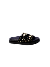Carmela Sandalo Mules Doppia Fascia Borchie Strass Donna Nero 162401
