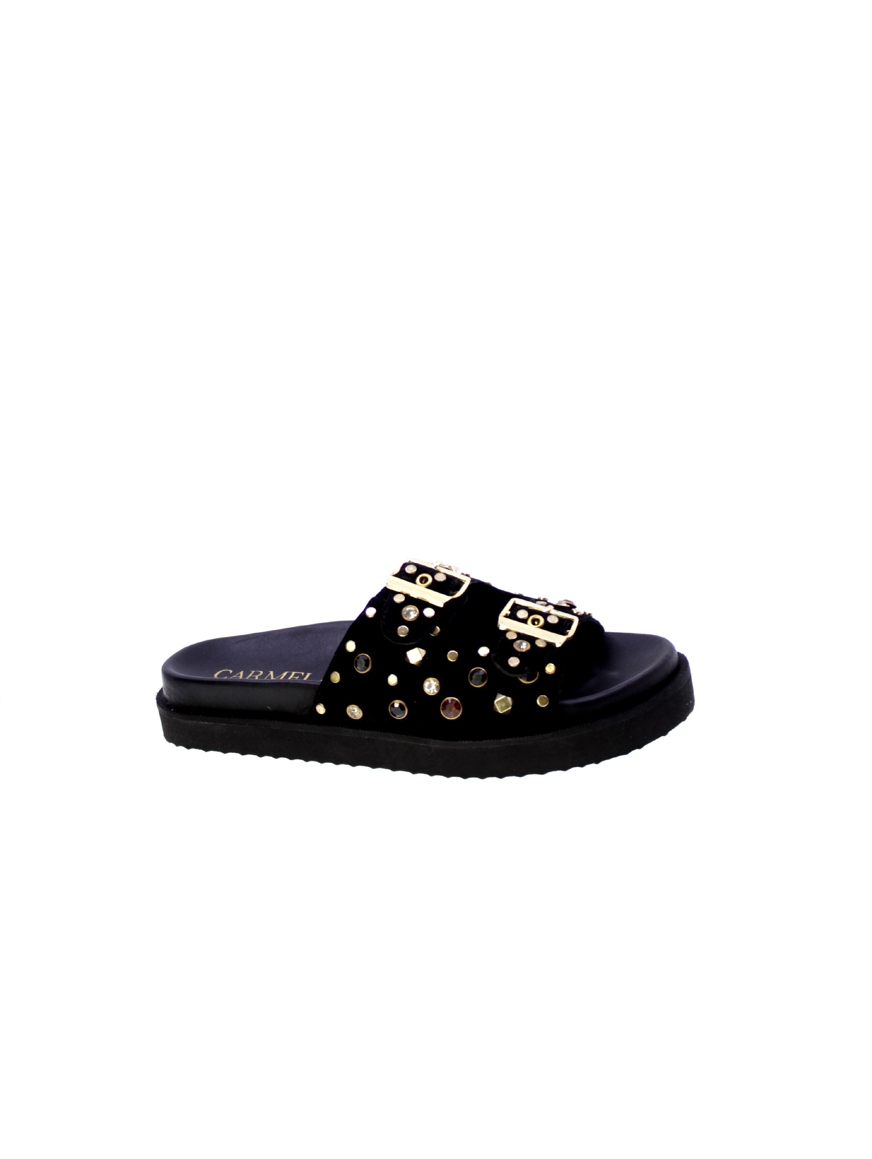Carmela Sandalo Mules Doppia Fascia Borchie Strass Donna Nero 162401