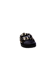 Carmela Sandalo Mules Doppia Fascia Borchie Strass Donna Nero 162401