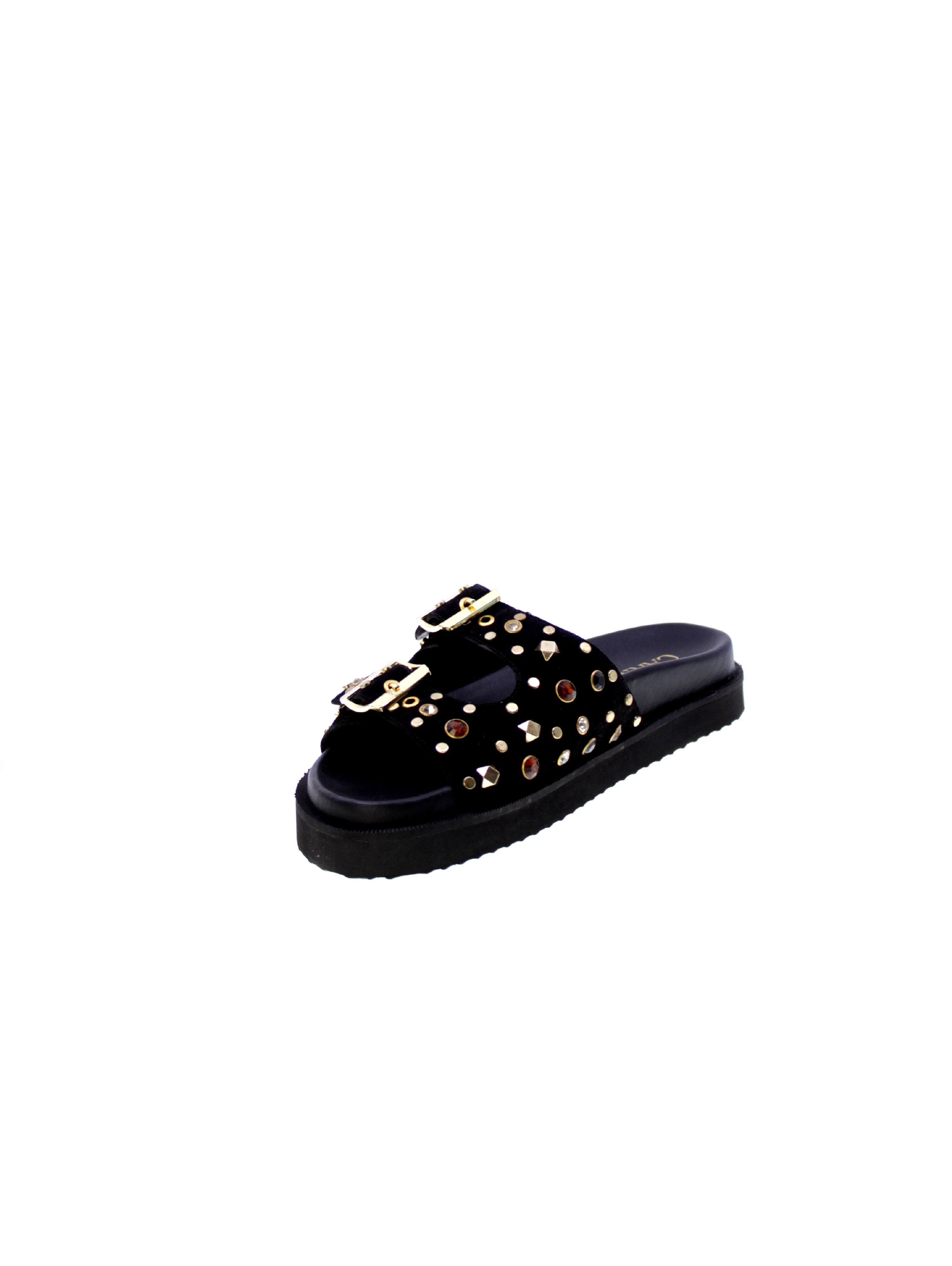 Carmela Sandalo Mules Doppia Fascia Borchie Strass Donna Nero 162401