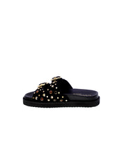 Carmela Sandalo Mules Doppia Fascia Borchie Strass Donna Nero 162401