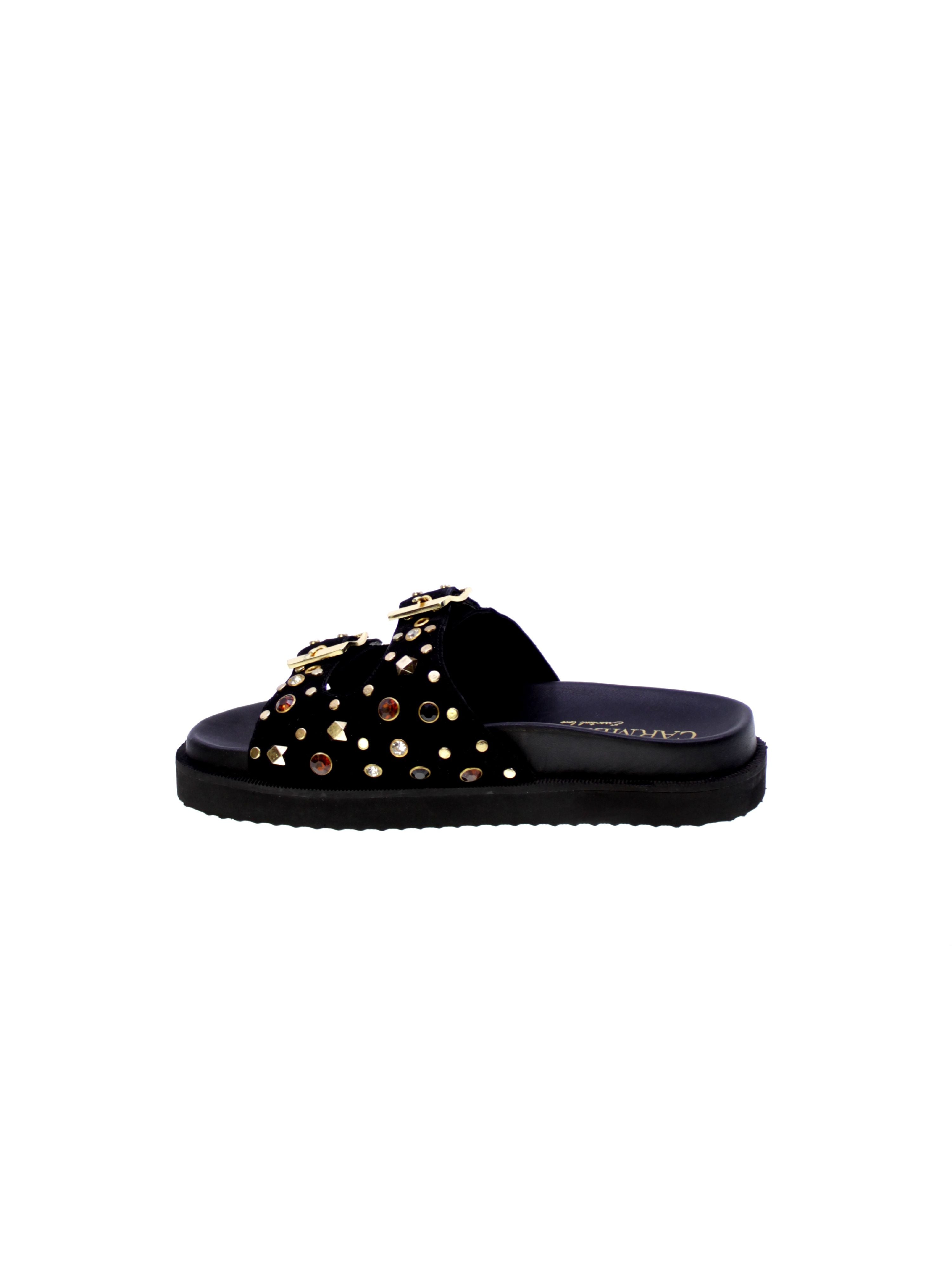 Carmela Sandalo Mules Doppia Fascia Borchie Strass Donna Nero 162401