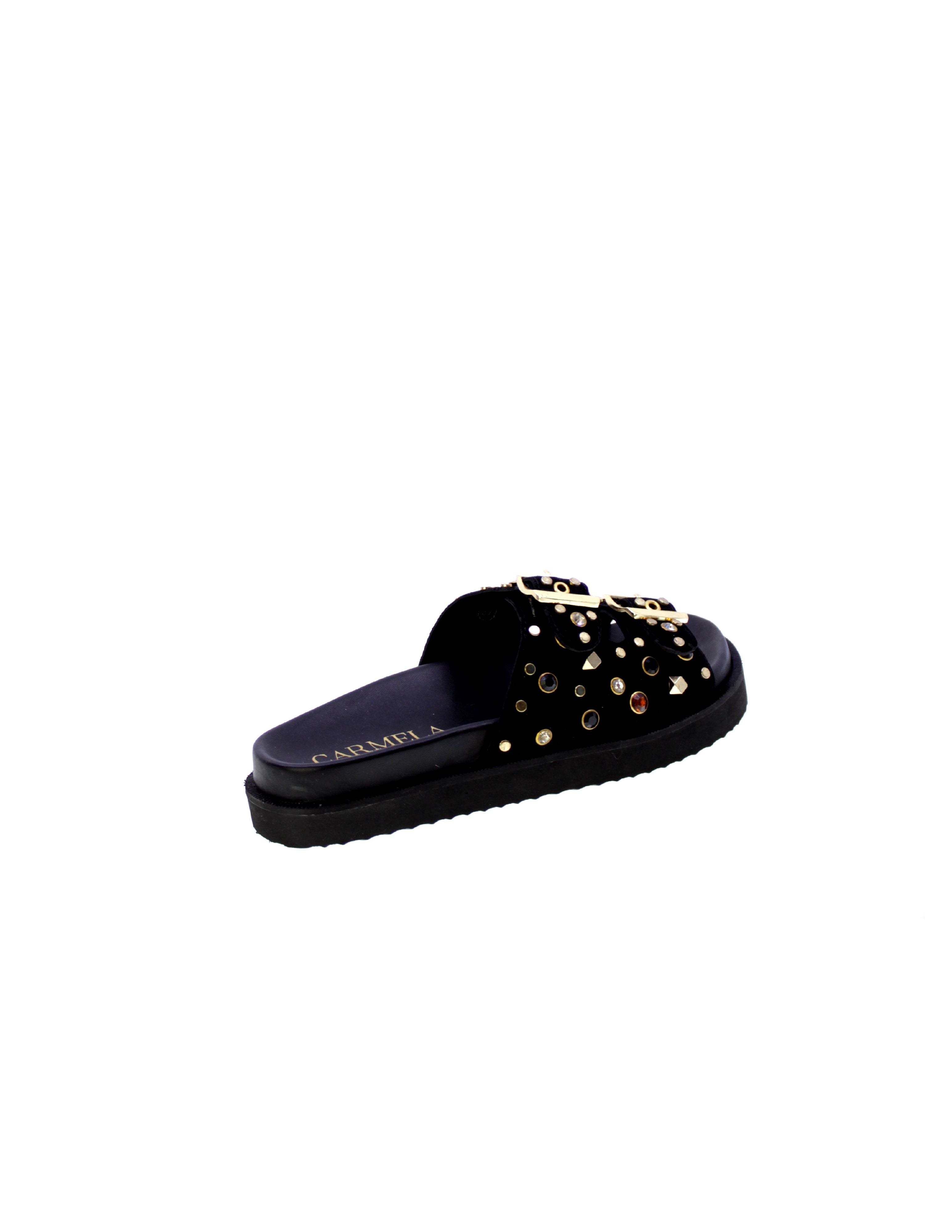 Carmela Sandalo Mules Doppia Fascia Borchie Strass Donna Nero 162401